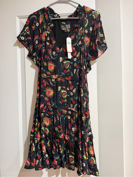 Anthropologie Dresses & Skirts - Anthropologie Black Floral V-Neck Tiered Midi Dress with Multicolor Bloom